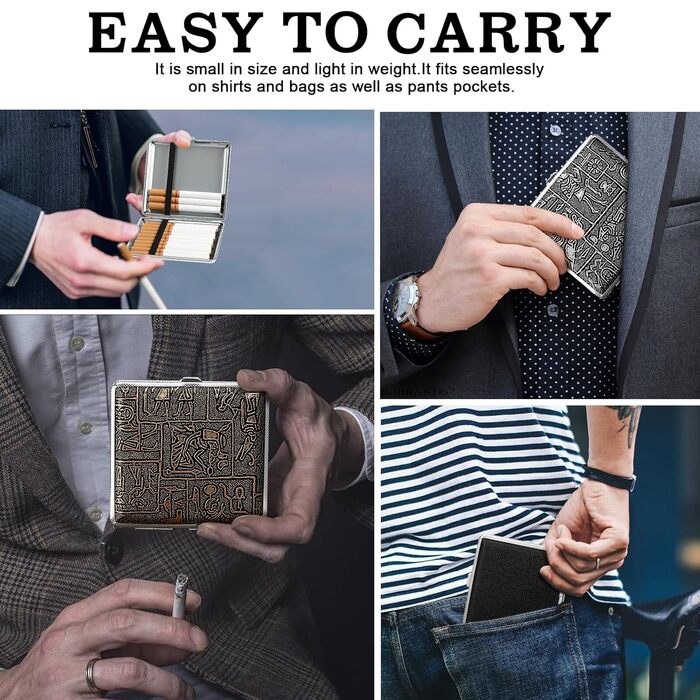 Чохол для сигарет зі шкіри та металу на 20 сигарет, нержавіюча сталь, 10 x 10 x 2 см