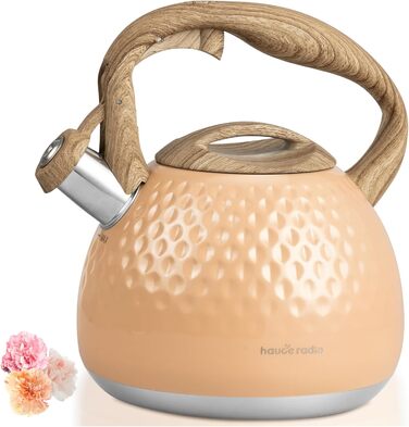 Чайник для заварювання Teekessel 2,7 л з зеленим покриттям та дерев'ястим малюнком, з носиком, з нержавіючої сталі, антигарячий ручка оливкового кольору