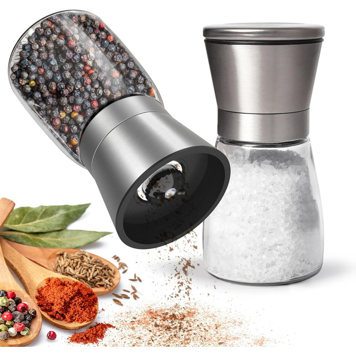 Набір з 2 шт. мельниць для солі та перцю KitchenBoss, регульована ступінь помолу, для великої солі, перцю, чилі (без наповнювача)