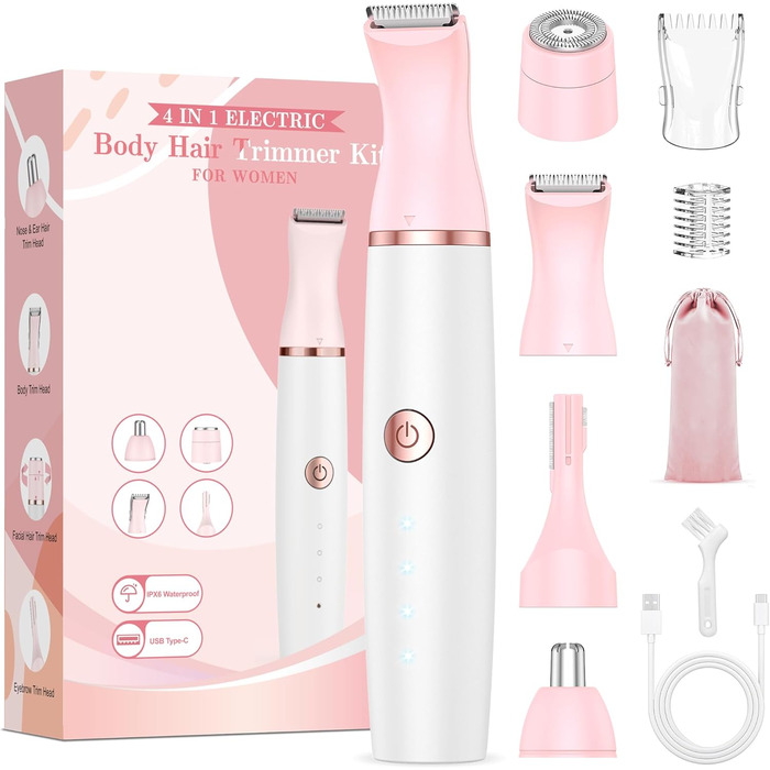 Електричний жіночий тример 4-в-1 для обличчя, бікіні зони та ніг