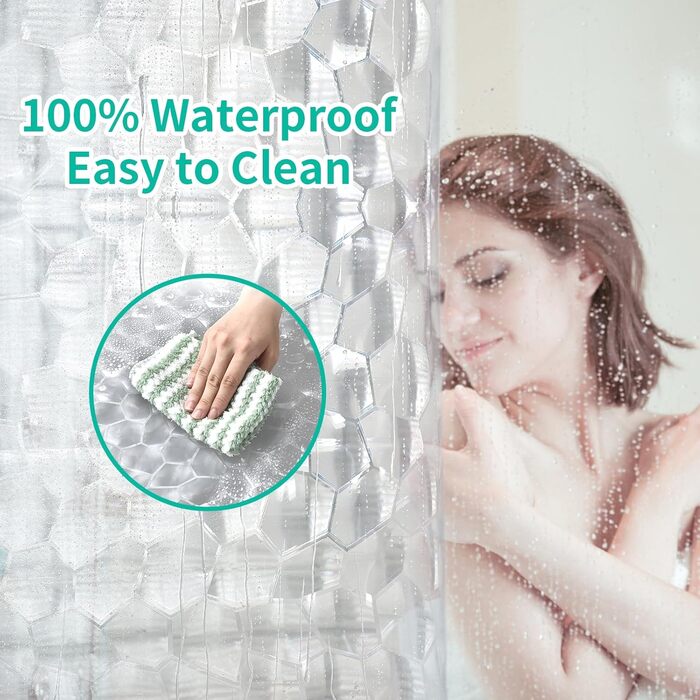 Шторка для душу OTRAKI 200x200 см, антигрибкова, EVA, прозора, без PVC, екологічна, з кільцями, водонепроникна, напівпрозора