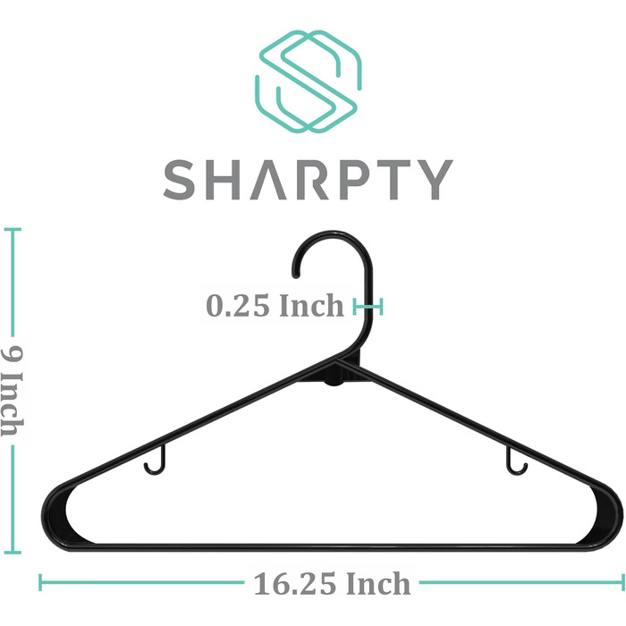 Плечики для одягу Sharpty з пластику, 50 шт. - для шафи, пальто та сорочок, міцні, економія місця, чорний колір