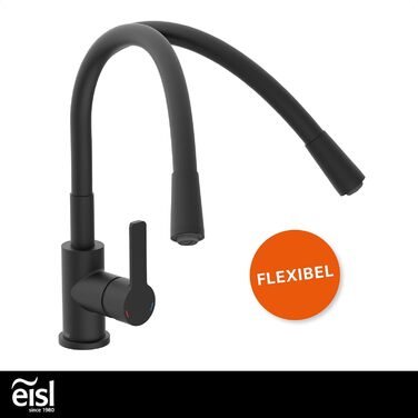 Кран кухонний гнучкий EISL Flexo з нержавіючої сталі/чорний, 360° обертання, Soft-Touch шланг, NI186FLNIB