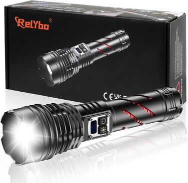 Ліхтар LED акумуляторний 1000000 люменів, тактичний ліхтар, 2 режими, регулювання яскравості, USB, для кемпінгу та надзвичайних ситуацій, чорний