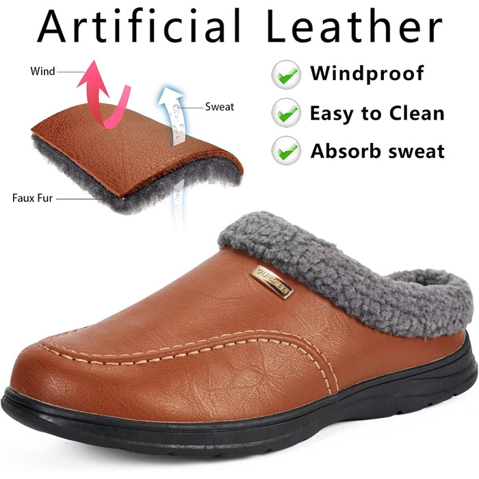 Чоловічі домашні тапочки Leder Hausschuhe Warm Plüsch Gefüttert Winter Pantoffeln, червоно-коричневі (43 EU)