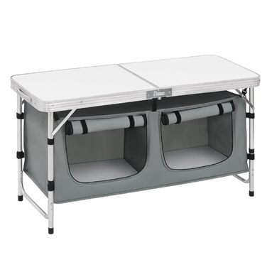 Складний алюмінієвий кемпінговий стіл WOLTU з регульованою висотою та полицями для зберігання, білий+сірий - для пікніка, пляжу, саду