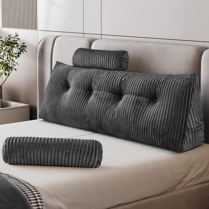 Подушка для читання Z-hom, подушка-валик, подушка для ліжка та дивану, зручна спинка, практична кишеня, знімна наволочка, кругла подушка (сірий, 120 * 50 * 20 см)