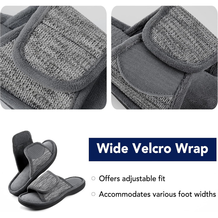 Чоловічі тапочки-слайди RockDove з регульованою фіксацією та піною з пам'яттю, сірі, 44/45 EU