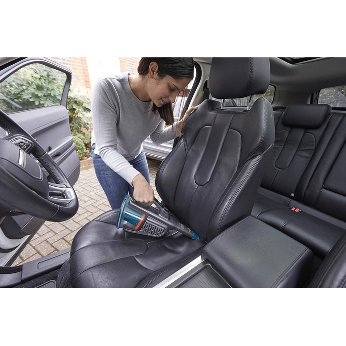 Акумуляторний пилосос ручний BLACK+DECKER BHHV315J Lithium Dustbuster Titanium/Blue 12V, 20AW, з циклонною технологією та насадкою для щілин, безмішковий, з док-станцією