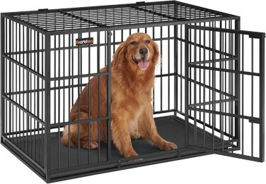 Клітка для собак Feandrea, 122 x 75 x 80 см, XXL, чорна, з висувною піддоном, подвійними дверцятами, для великих собак