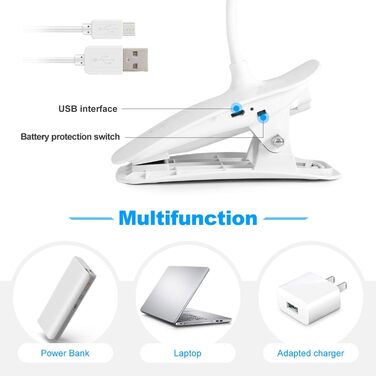 LED-лампа для читання HyAdierTech з гнучким шийкою, USB-зарядка, 40 світлодіодів, 3 кольори, 3 рівні яскравості, захист очей, настільна лампа
