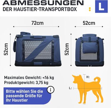 Транспортна переноска для собак та котів, складна, велика (L), 72 x 52 x 52 см