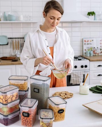 Набір контейнерів для зберігання продуктів 25 елементів (9x0.8L + 6x1.4L + 5x2L + 5x2.8L), герметичні, з кришкою, для кухні, органайзер, пластик, для спагеті, борошна, мюслі, кукурудзяних пластівців