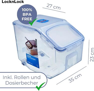 LocknLock Küchen Caddy 12L: Контейнер для зберігання продуктів з кришкою-клапаном | 35 x 23 x 27 см