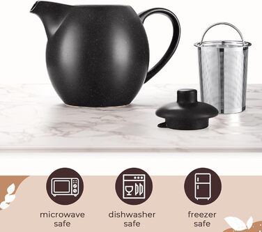Teapot with infuser, ceramic - 1.2 l - Ceramic teapot, black (anthracite) - Tea Pot - Teapot Ceramic - Teapot accessory - Tea maker for loose leaf tea