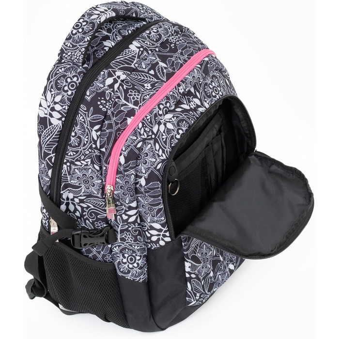 Ергономний шкільний рюкзак Budmil для хлопчиків та дівчаток 32L - для підлітків та дітей від 5 класу - водонепроникний, з 3 відділеннями та вентильованою спинкою, Edwin White Flower