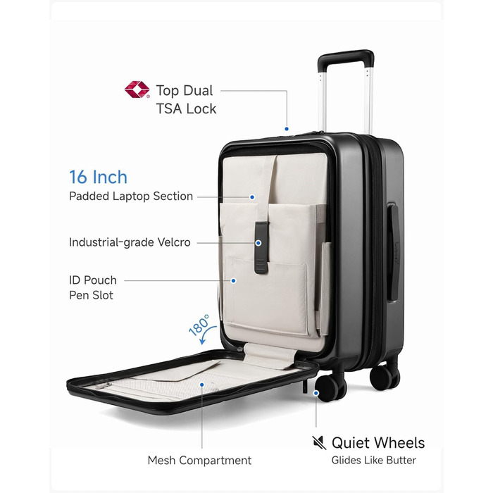 Чемодан-валіза LUGGEX на ручках з відділенням для ноутбука – розширюваний жорсткий валіза з полікарбонату з TSA-замком (Чорний, 56×38×24 см)