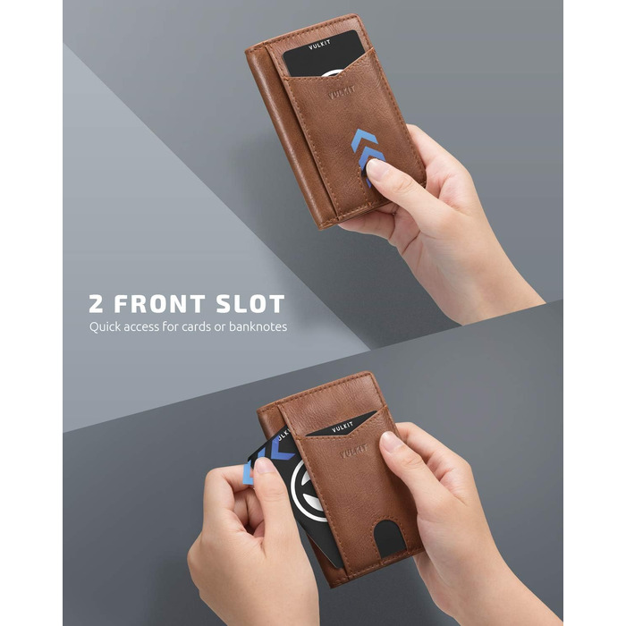 Чоловічий шкіряний картхолдер VULKIT з RFID/NFC захистом, тонкий гаманець для карток на 10 відділень, коричневий
