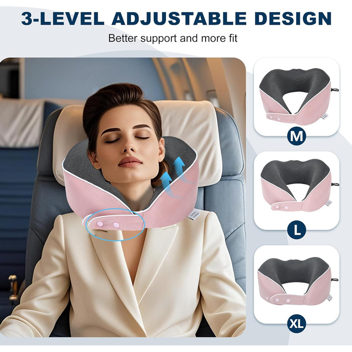 Подушка для шиї Comfy - подорожі літаком, автомобілем, поїздом. З регулюванням, Memory Foam, 3D-маска для сну, підтримка 360°, Rougepuder