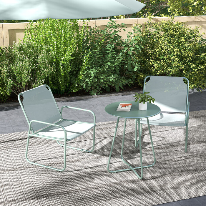 Набір вуличних меблів Outsunny 3tlg Bistro Set для балкона з 1 столом та 2 стільцями, садовий комплект з сітки зеленого кольору для саду та тераси