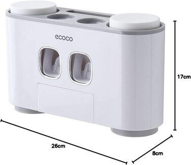 Автоматичний диспенсер зубної пасти та тримач для зубних щіток MHTECH (сірий) - комплект з 2 пресователями, 4 чашками та місцем для 5 щіток