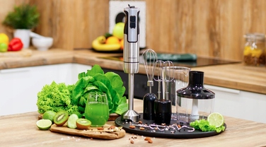 Ручний блендер Lehmann Blender LC — золоте лезо, 800 Вт, сріблястий/сірий