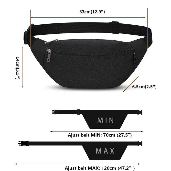 Чоловіча та жіноча поясна сумка на пояс, сумка через плече, Doggy Bag, для активного відпочинку, спорту, подорожей, кемпінгу, фітнесу, велосипеда, чорна