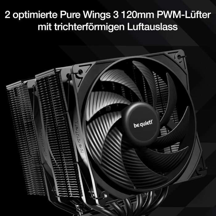 be quiet! Pure Rock Pro 3 Black - повітряний кулер для ПК з високою продуктивністю, 6 теплових трубок, 2 вентилятори 120 мм, сумісний з термопастою з рідким металом