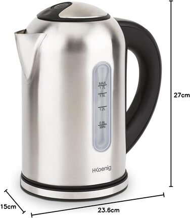 Електричний чайник H.Koenig Inox 1.7L з програмуванням температури, 2200W (сріблястий)