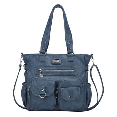 Сумка жіноча KL928 через плече, велика, PU шкіра, чорно-сіра з багатьма відділеннями