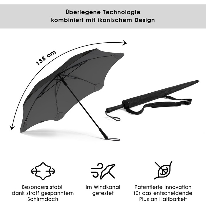 BLUNT Executive Stock Umbrella Grey | Large & Stormproof for 2 People – 138 cm Ø | Innovative & Patented Design – Wind Tunnel Tested
