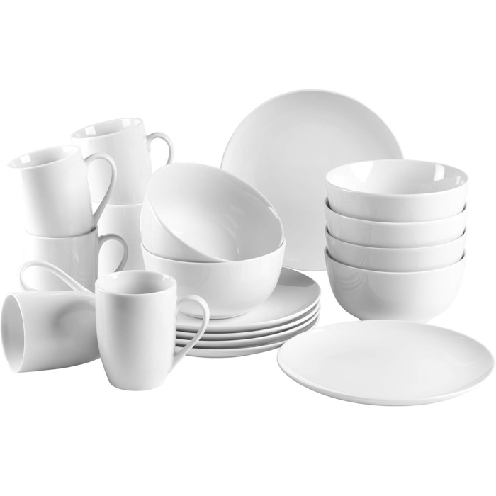 MÄSER 993650 Barca Breakfast Dish Set for 6 People, 18-Piece Set, Porcelain, White Breakfast Set 18-Piece 6 Person