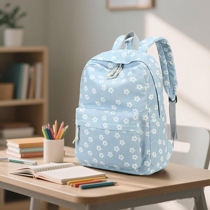 Шкільний рюкзак LEDAOU для хлопчиків та дівчаток-підлітків, білий з ромашками, чорний, блакитний (95)