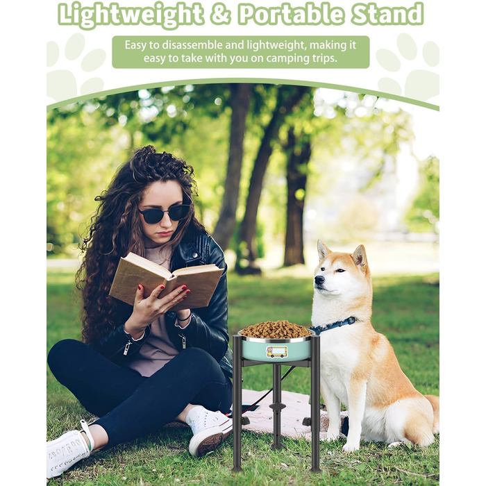 Підставка для миски для собак з принтом лапи, регульована по висоті (3 положення), металева, для маленьких, середніх та великих собак (лише підставка)