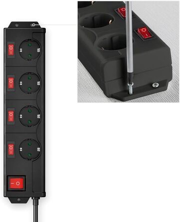 Мережевий фільтр Hama з перенапруженням, 6 розеток, поворот на 90°, чорний, 1.4м кабель