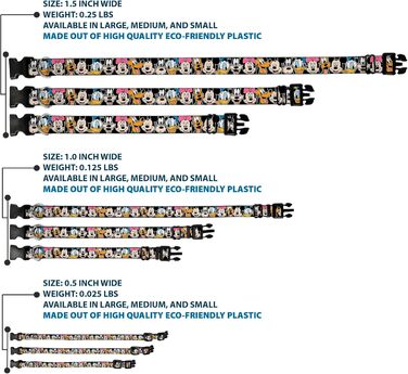 Гермо-нашийник Buckle-Down з класичними персонажами Disney, чорний, пластик, M (11-17 дюймів, 2.5 см)