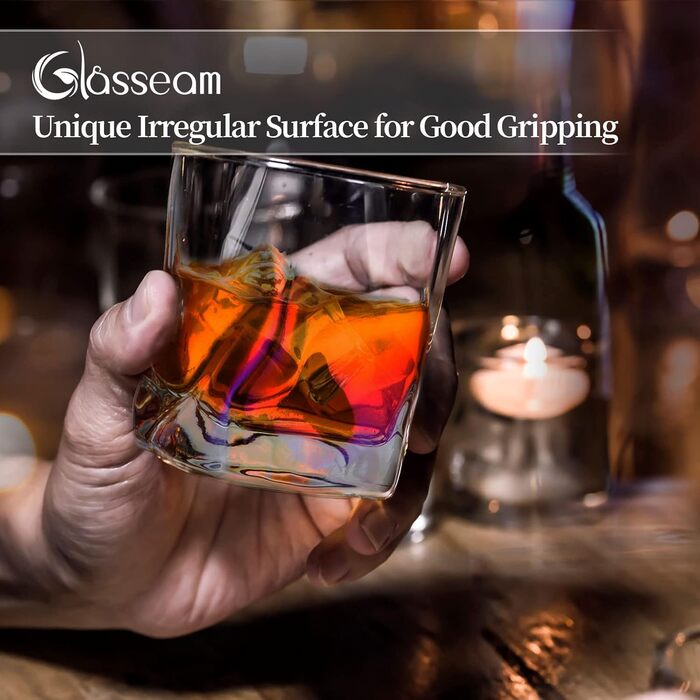 Набір склянок для віскі з нерівними складками, 250 мл. Стильні келихи для скотчу, бурбону, рому. Ідеальний подарунок для тата, чоловіка, друзів.