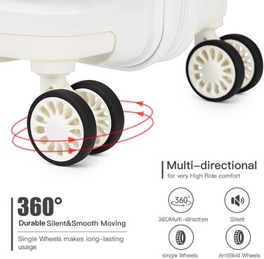 KONO Чемодан середнього розміру 65см з поліпропілену, з TSA замком, 65x46x26.5см (Крем-білий)