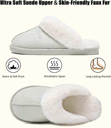 Домашні тапочки для жінок та чоловіків зимові теплі з синтетичного хутра, ламіно, штучного хутра, плюшу, пуху, м'які, нековзні, пантолетти для дому та вулиці (38.5/40 EU, Гляцієрово-сірий)