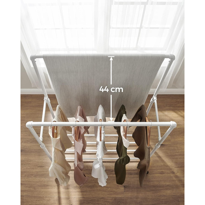 SONGMICS Clothes Rack, Clothes Rod, Coat Rack with 2 Clothes Rods and Shelf, Wheels, Load Capacity up to 110 kg, Industrial Design, for Bedroom, Dressing Room, White HSR060W01
