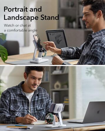 Зарядний пристрій ESR 65W GaN 5 в 1 з підтримкою MagSafe, білий (3 в 1). Сумісний з iPhone 17/16/15/14/13/12, Apple Watch, AirPods та USB A/C пристроями