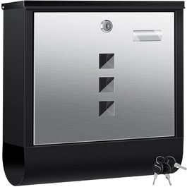 Поштова скринька KESSER® з газетницею та іменним шильдиком, нержавіюча сталь, матова, з оглядовим вікном, 3 ключі, порошкове покриття, настінний монтаж, велика, з матеріалом для монтажу (Чорний / Срібний)