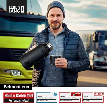 Термос LEBENLANG 2,5 л з чашкою, ситом для чаю та ремінцем | Фляга-термос з нержавіючої сталі, 24 години зберігання тепла | Ізотермос, термокружка