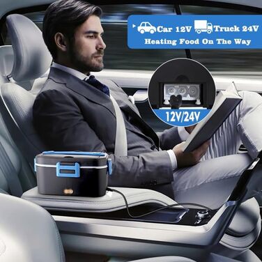 Електрична ланчбокс Kimfead з термоіндикатором, 1.8л, 80W, 12V/24V/230V, для авто/офісу, з сумкою та столовими приборами