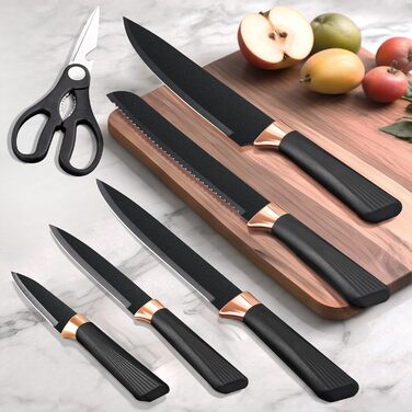 Набір ножів кухонний 6 предметів з блоком, нержавіюча сталь, білий