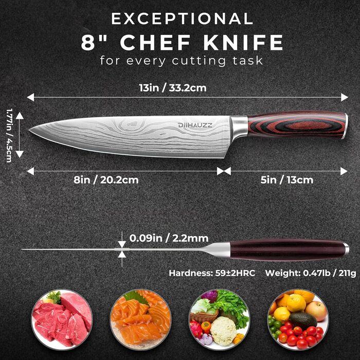 Професійний ніж для м'яса Kochmesser 20 см з нержавіючої сталі 5Cr15MoV, кухонний ніж з ергономічною ручкою, універсальний ніж для нарізки