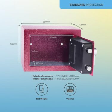 Сейф Yale YSV/170/DB2/P Mini Рожевий: Компактний сейф з електронним замком (3.8L, 17x23x17cm)