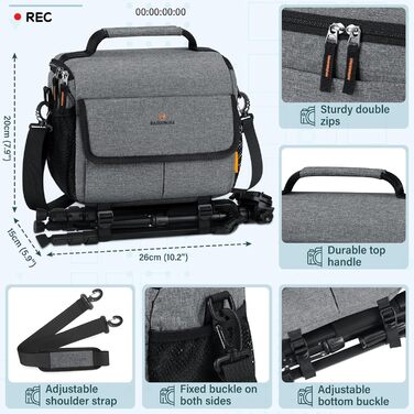Чохол для камери RAINSMORE для DSLR/SLR: водонепроникний, ударостійкий, з дощовиком та регульованим ремінцем, сірий