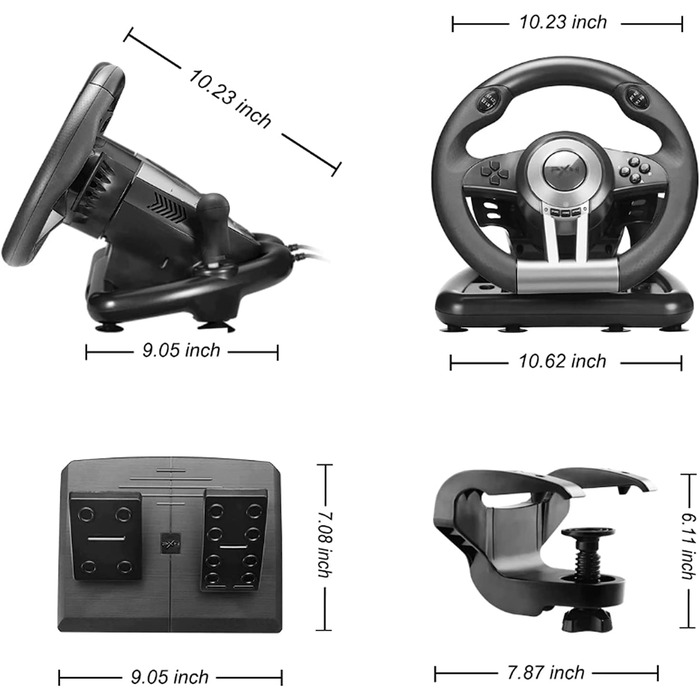 PXN V3II Руль для гонок з педалями, 180°, сумісний з PS3/PS4, Xbox One/Series, Nintendo Switch та PC, чорний