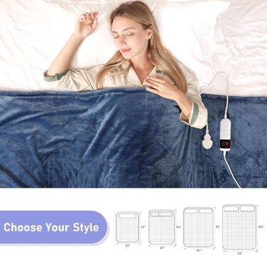 Електрична ковдра Qieryun з автовимкненням, 130x180 см, 10 режимів нагріву, таймер, захист від перегріву, фланель, для дому та офісу (Небесно-блакитний, 150 x 180 см)